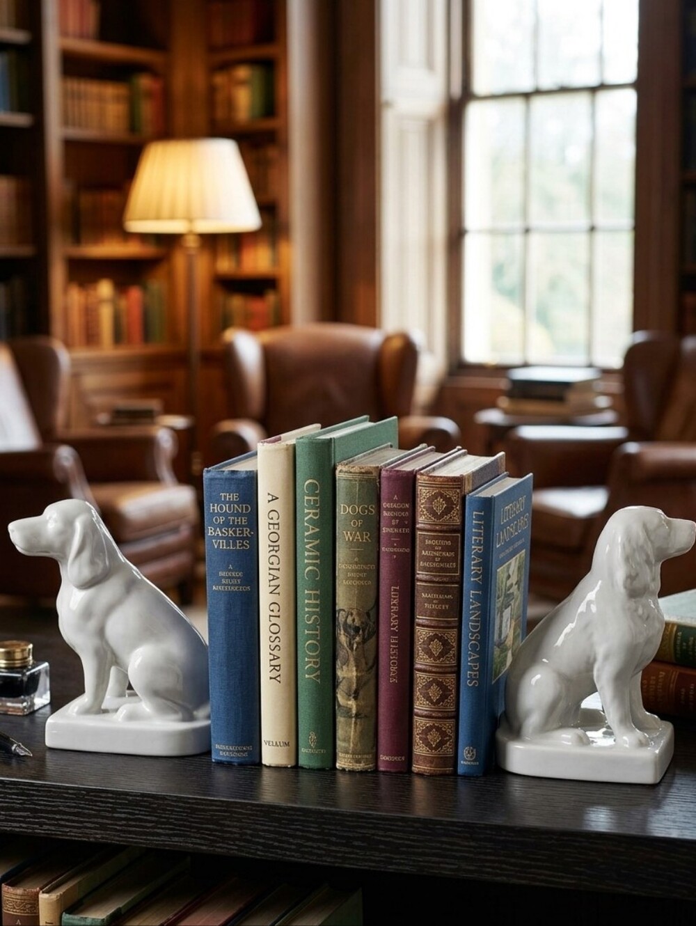 Pair Of Ceramic Gray Dog Bookends - By Prinz Model Number 6518-6558